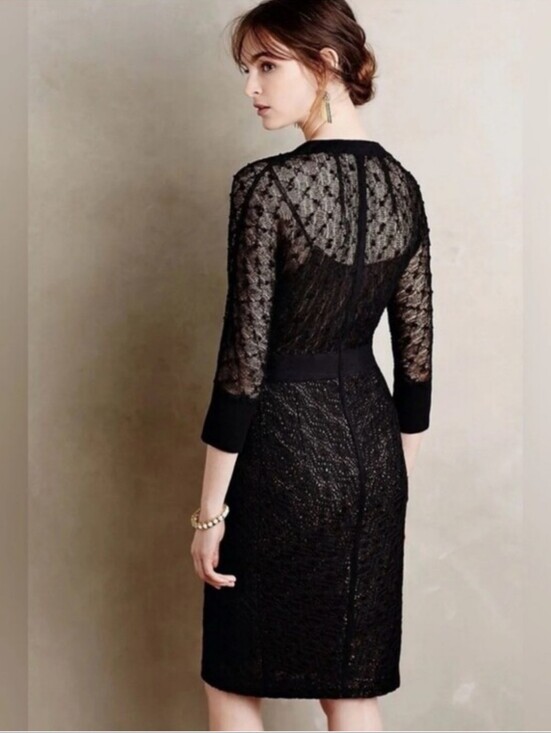byron lars lace dress BYRON LARS Beguile Carissima Sheath Dress Black Lace Embroidered Belted Size 0P
